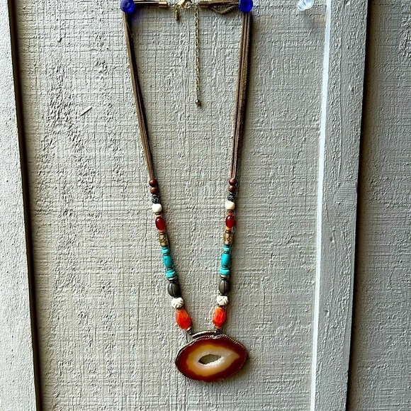 Chicos Necklace faux agate beaded southwestern style cowgirl rockabilly 5468 W - Picture 1 of 14
